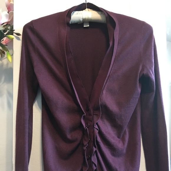Ann Taylor LOFT Sweaters - Plum Ann Taylor Loft cardigan with ruffles